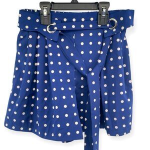 Zara Navy Blue Polka Dot Skort Size M – Pleated Front, Tie Belt, Lightweight